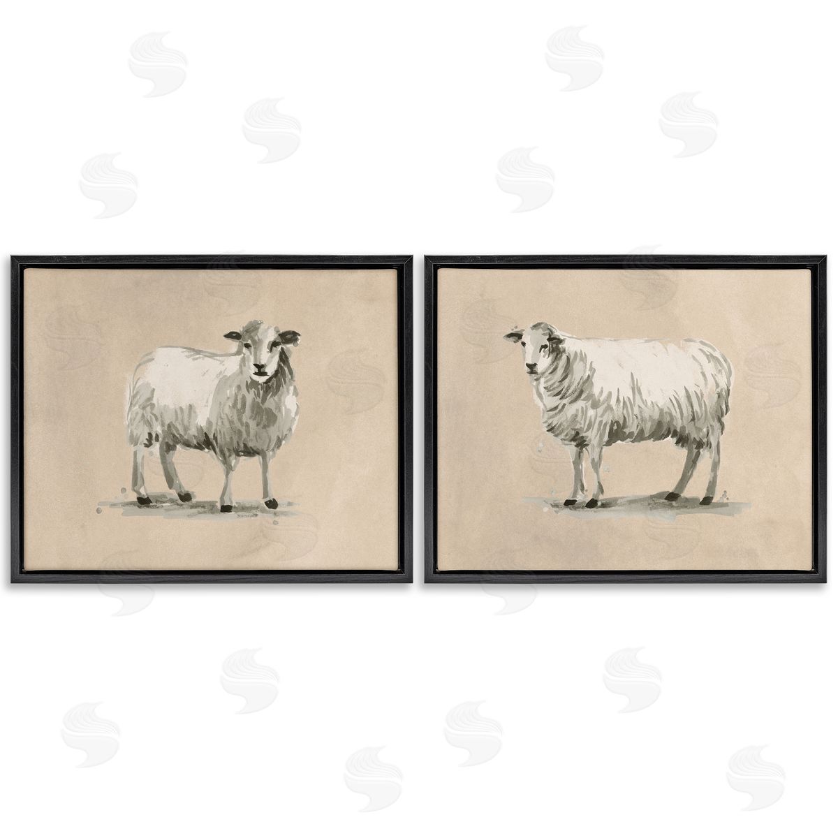 June Erica Vess Beige Sheep Portrait Black Floating Frame Canvas Wall Art Print