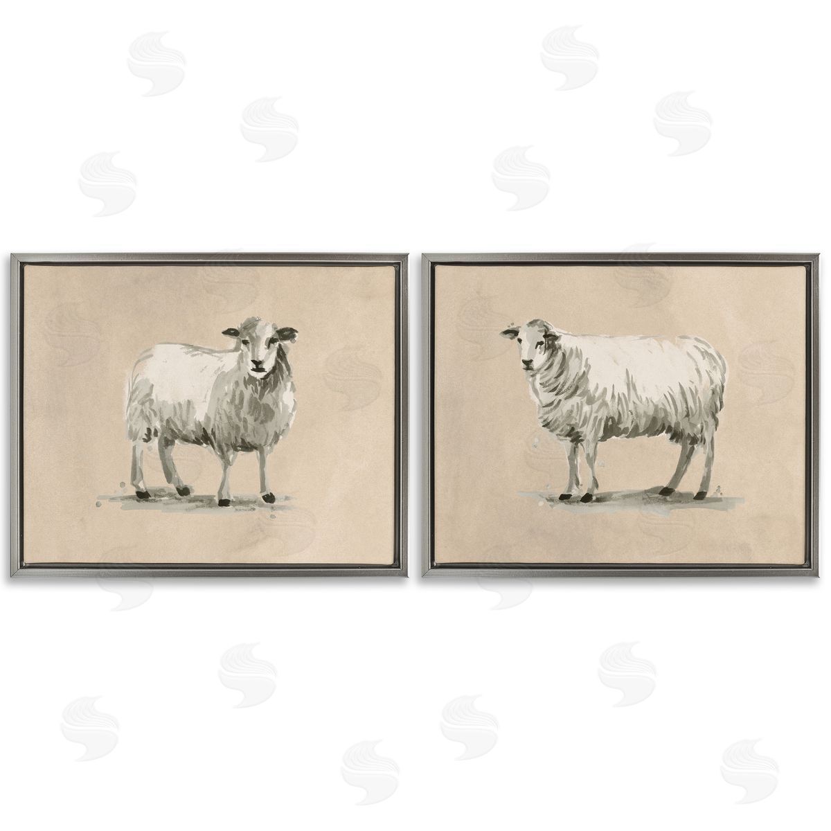 June Erica Vess Beige Sheep Portrait Gray Floating Frame Canvas Wall Art Print