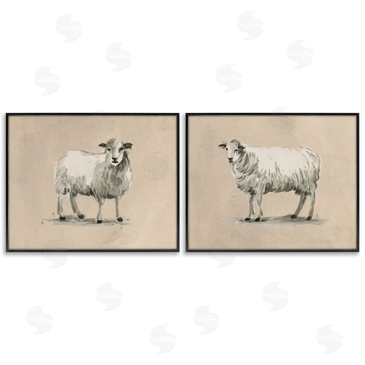 June Erica Vess Beige Sheep Portrait Black Framed Giclee Wall Art Print