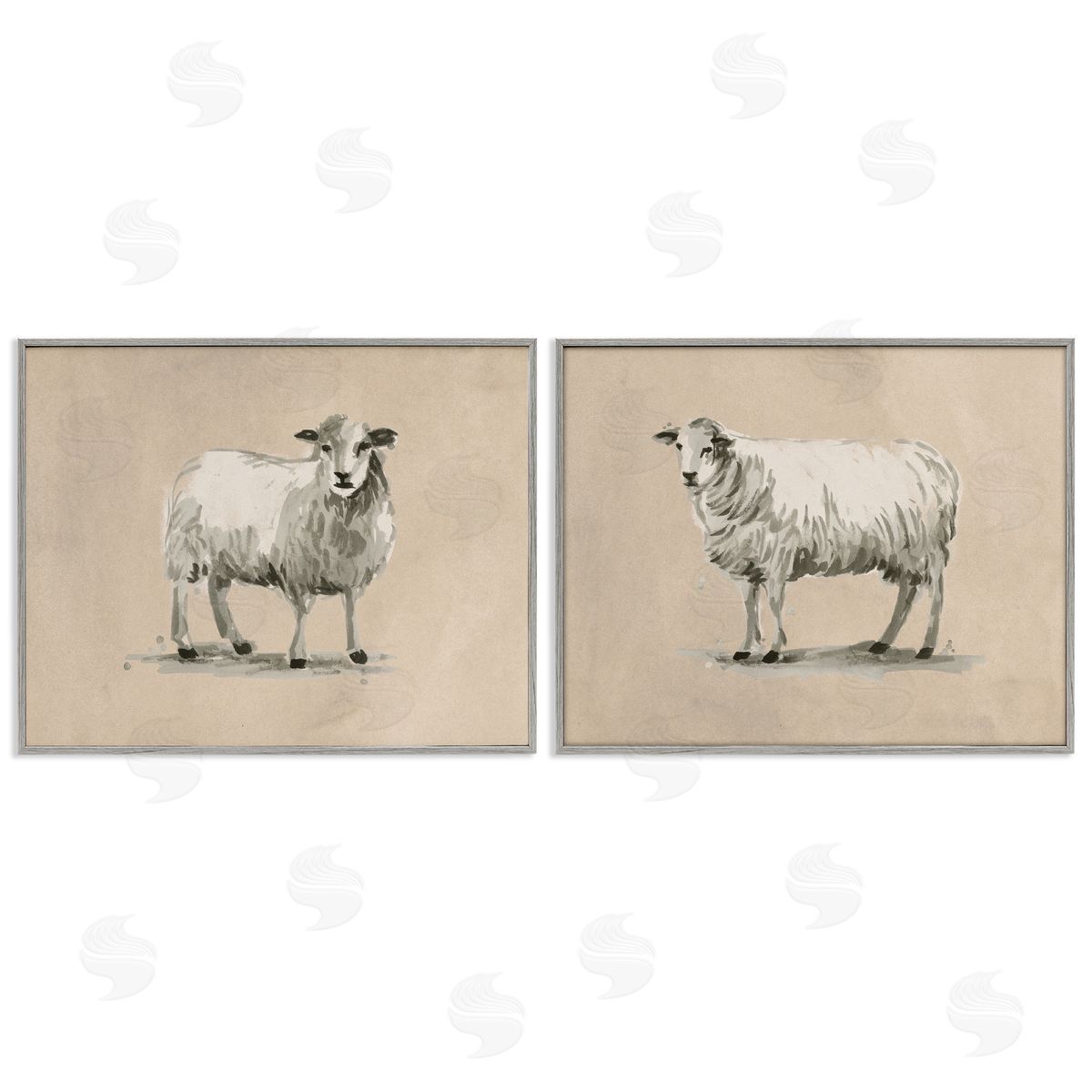 June Erica Vess Beige Sheep Portrait Gray Framed Giclee Wall Art Print