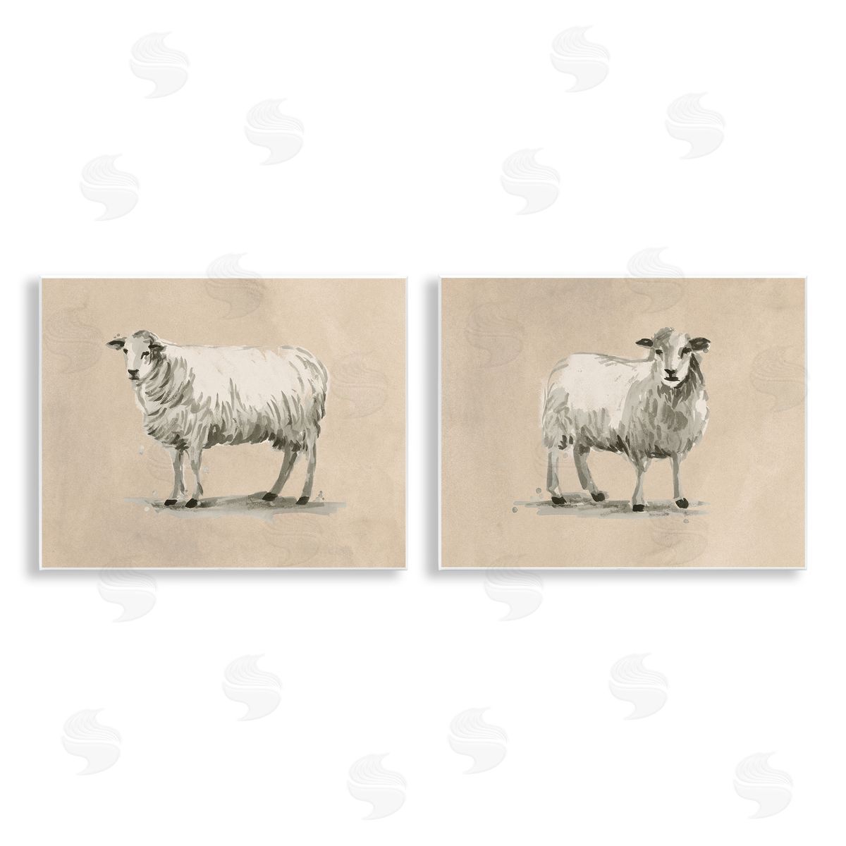 June Erica Vess Beige Sheep Portrait Wooden Wall Plaque Art Print