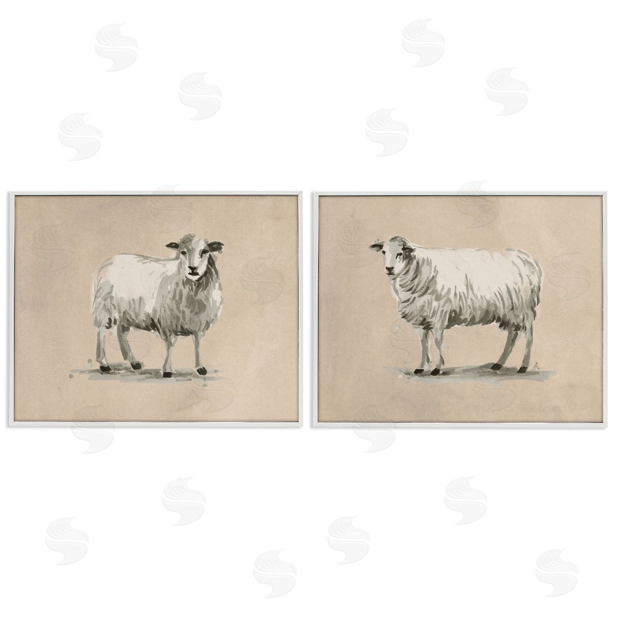 June Erica Vess Beige Sheep Portrait White Framed Giclee Wall Art Print