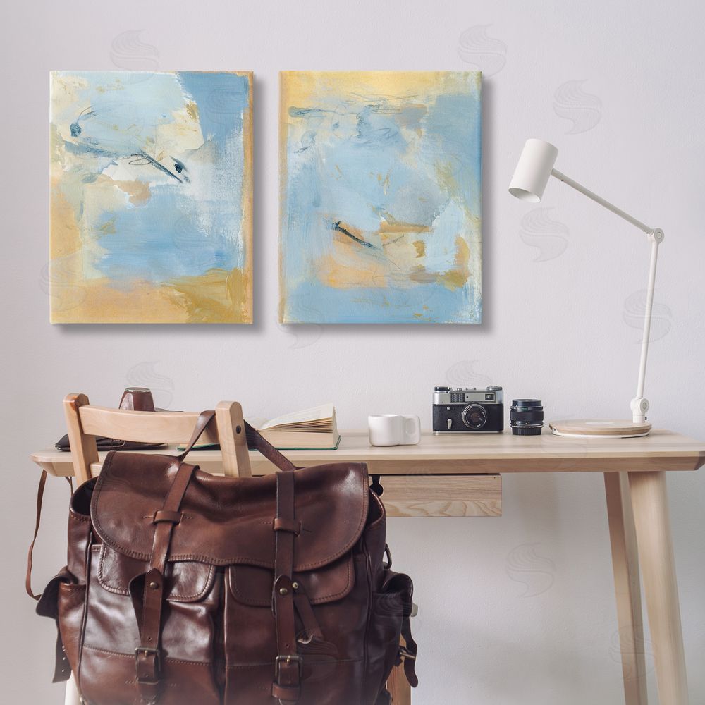 Victoria Barnes Light Blue Pastel Gold  Canvas Wall Art Print in Room