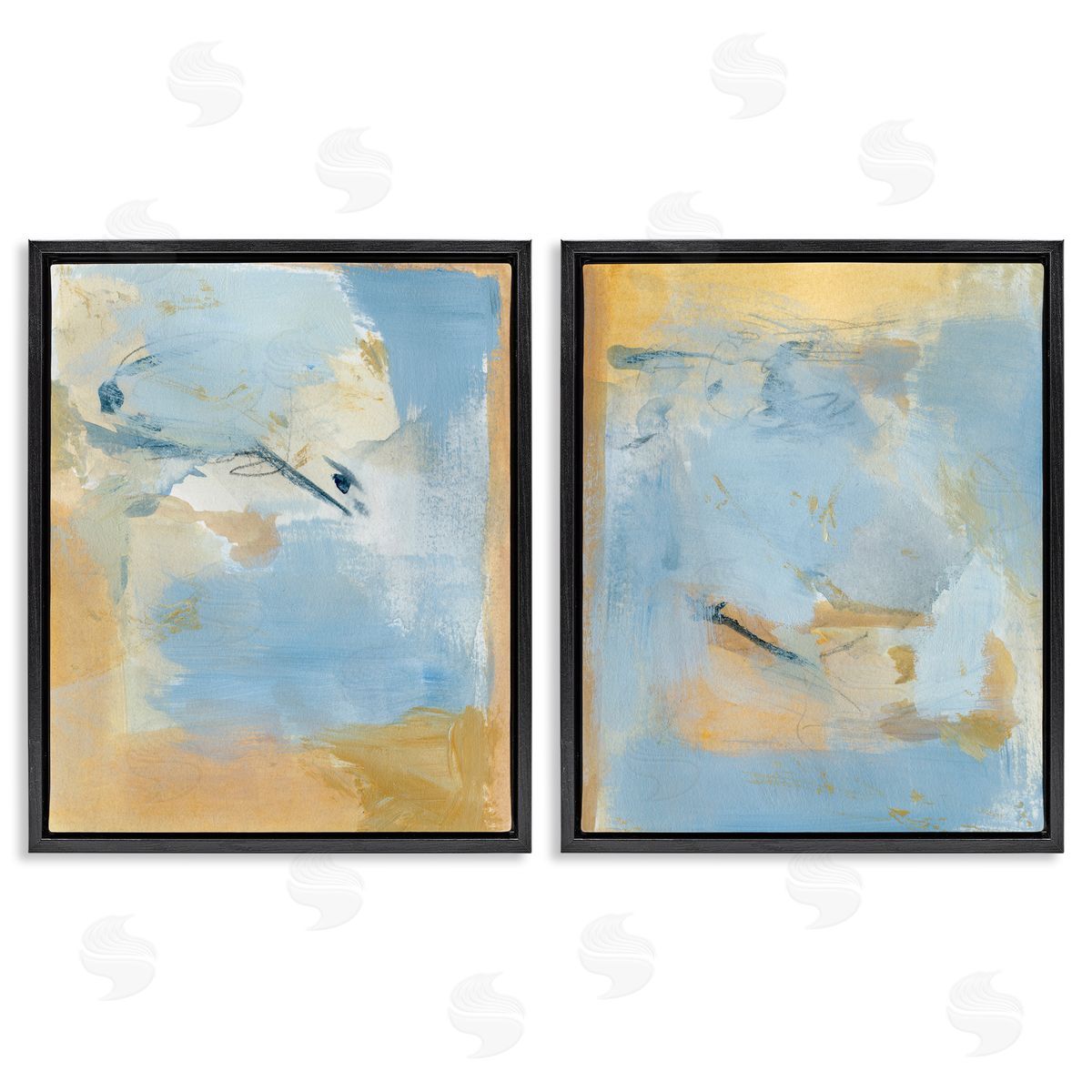 Victoria Barnes Light Blue Pastel Gold  Black Floating Frame Canvas Wall Art Print