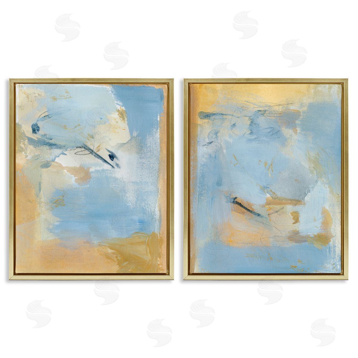 Victoria Barnes Light Blue Pastel Gold  Gold Floating Frame Canvas Wall Art Print