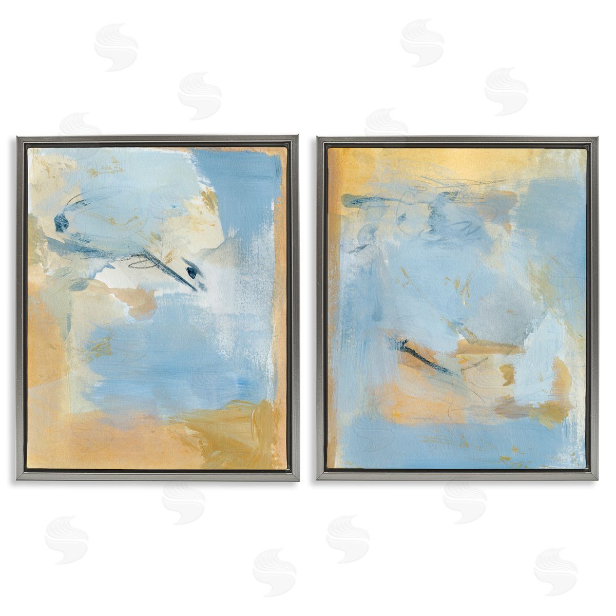 Victoria Barnes Light Blue Pastel Gold  Gray Floating Frame Canvas Wall Art Print