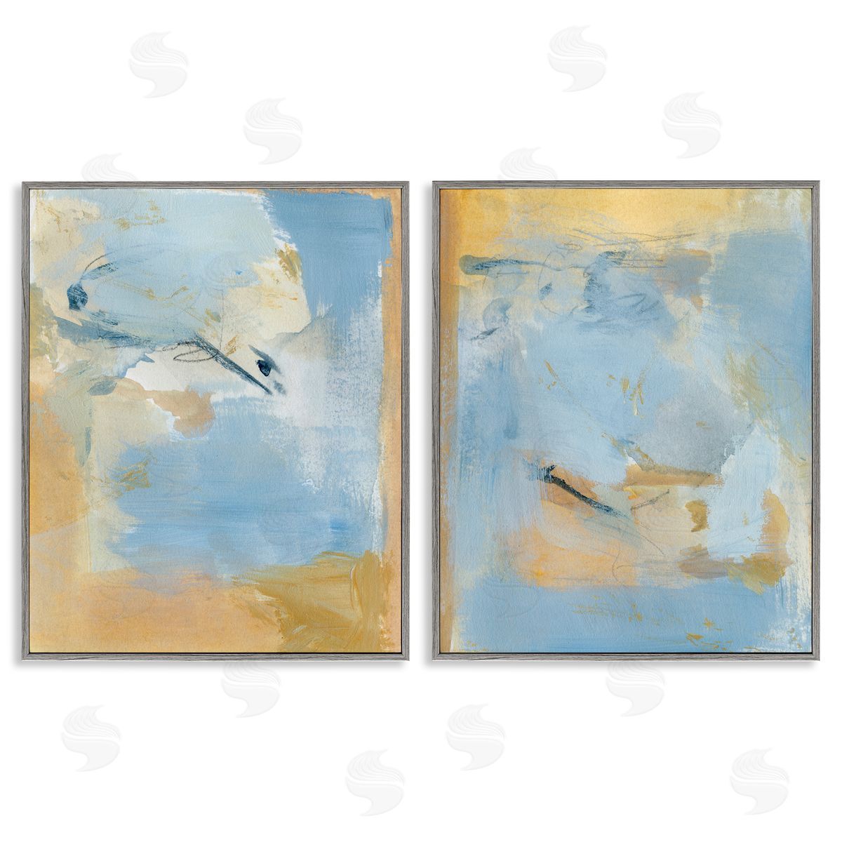 Victoria Barnes Light Blue Pastel Gold  Gray Framed Giclee Wall Art Print