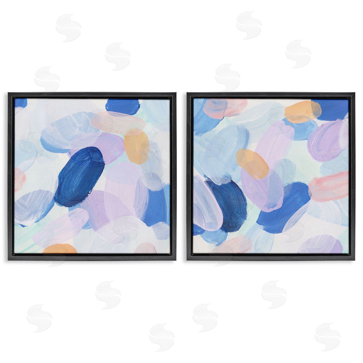 Melissa Wang Oval Lavender Blue Abstract Black Floating Frame Canvas Wall Art Print