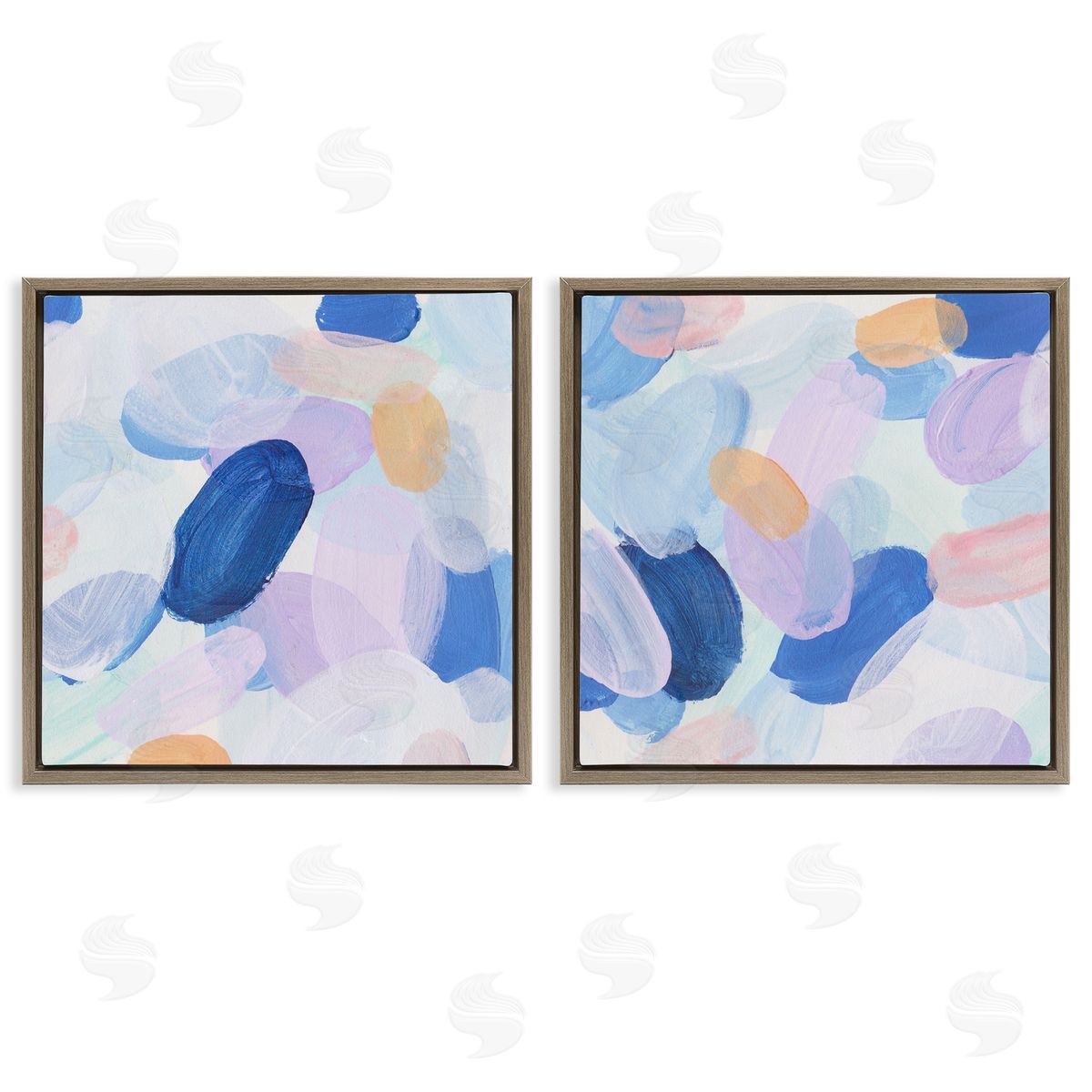 Melissa Wang Oval Lavender Blue Abstract Brown Floating Frame Canvas Wall Art Print