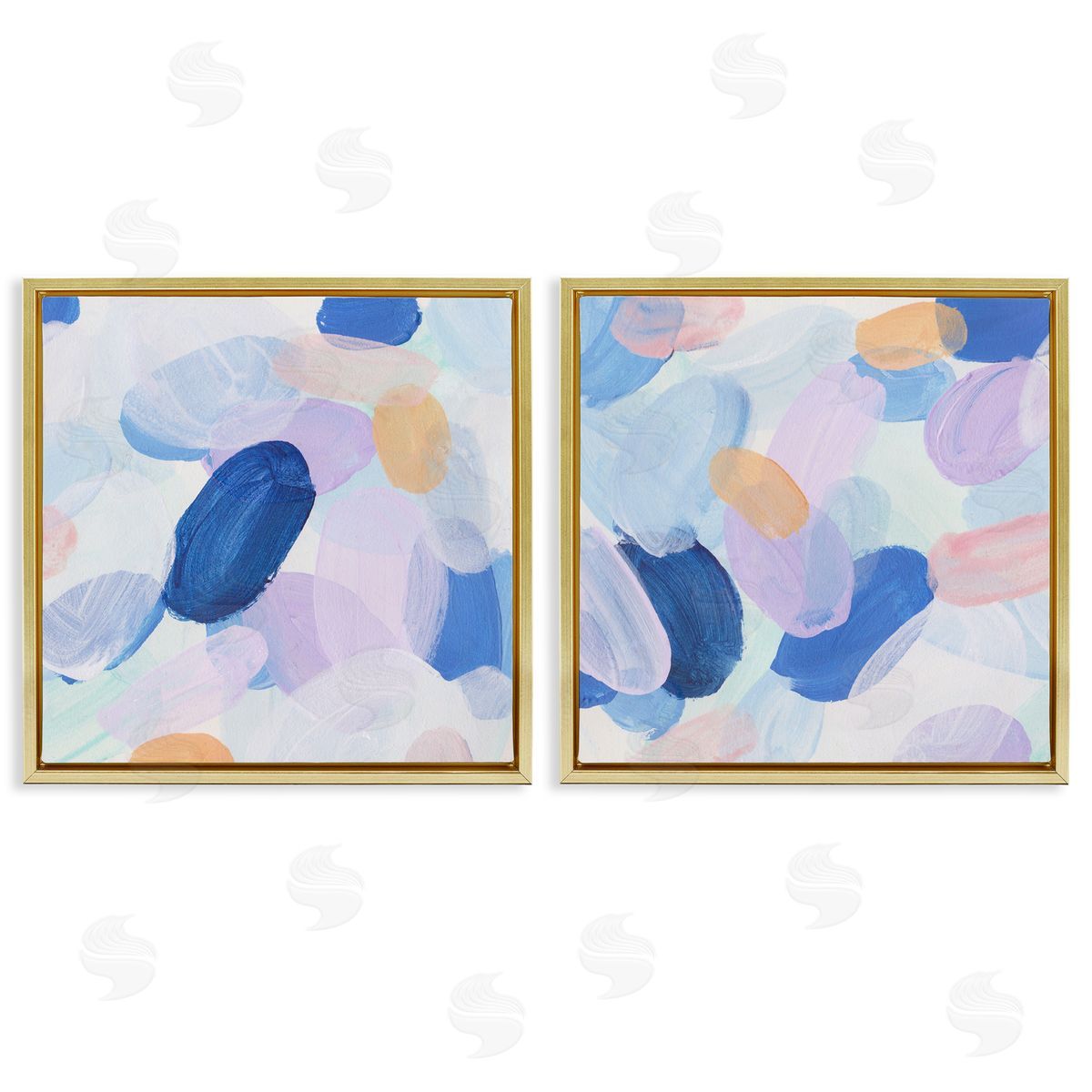 Melissa Wang Oval Lavender Blue Abstract Gold Floating Frame Canvas Wall Art Print