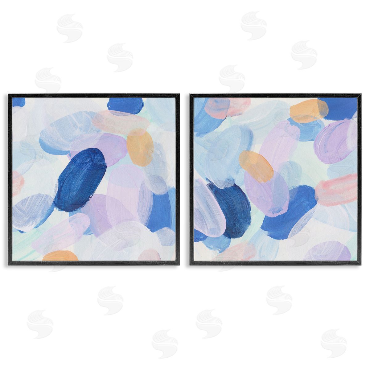 Melissa Wang Oval Lavender Blue Abstract Black Framed Giclee Wall Art Print