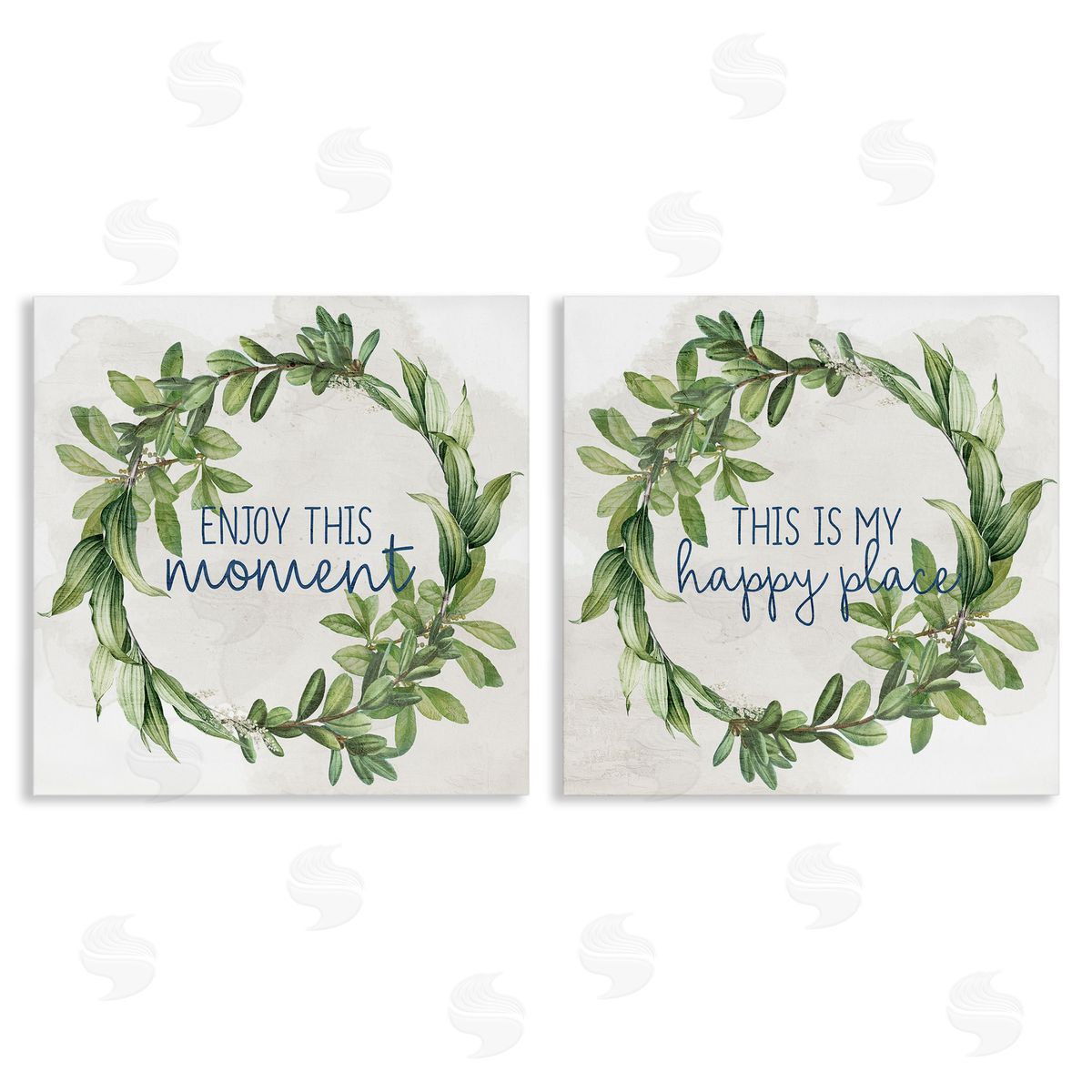 Anne Bailey Enjoy Happy Greenery Wreath  Canvas Wall Art Print