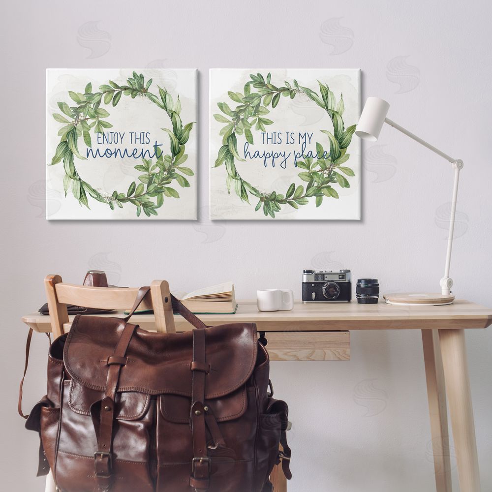 Anne Bailey Enjoy Happy Greenery Wreath  Canvas Wall Art Print in Room