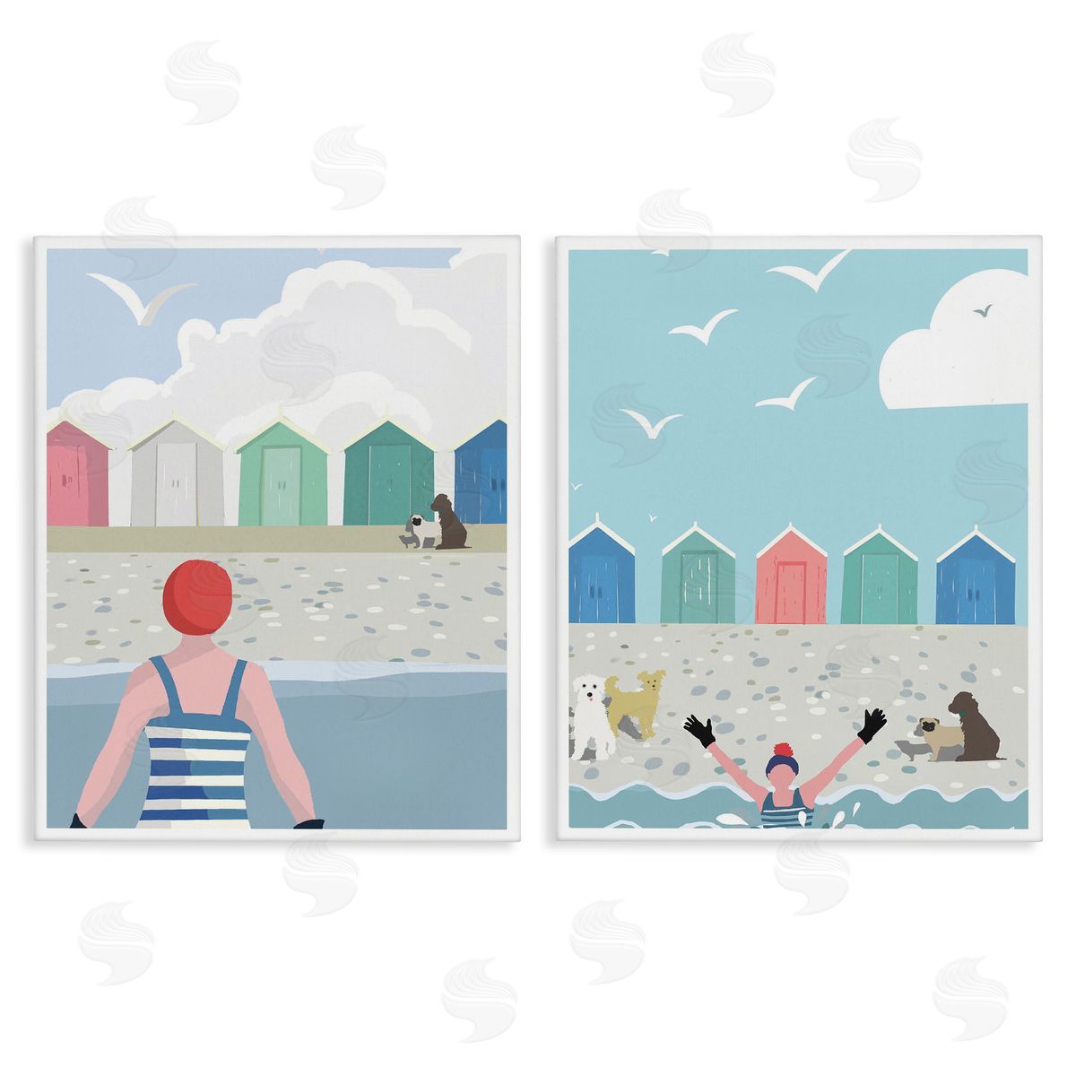 Betty Boynes Beach Changing Huts Dogs  Canvas Wall Art Print