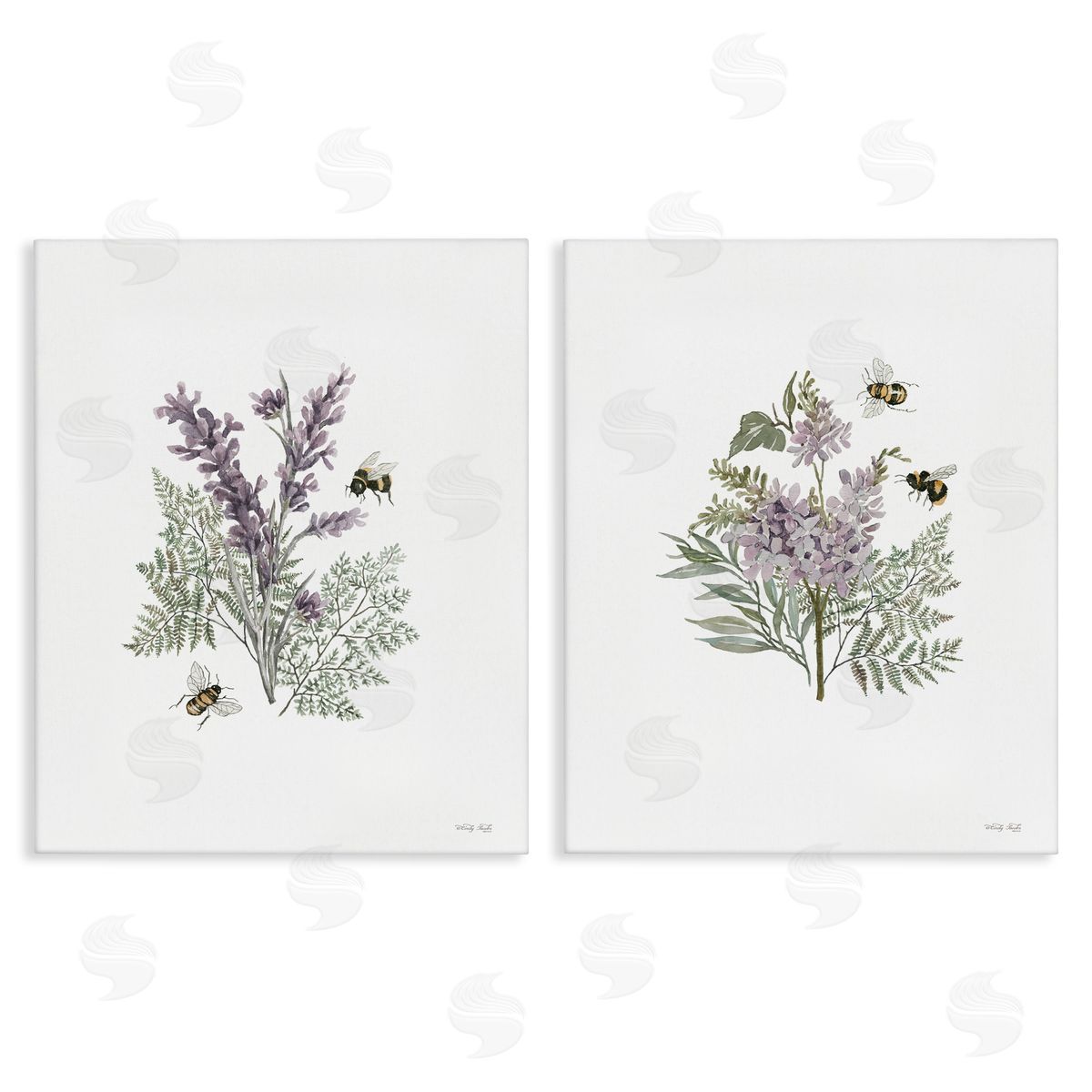 Cindy Jacobs Purple Floral Ferns Bees Canvas Wall Art Print