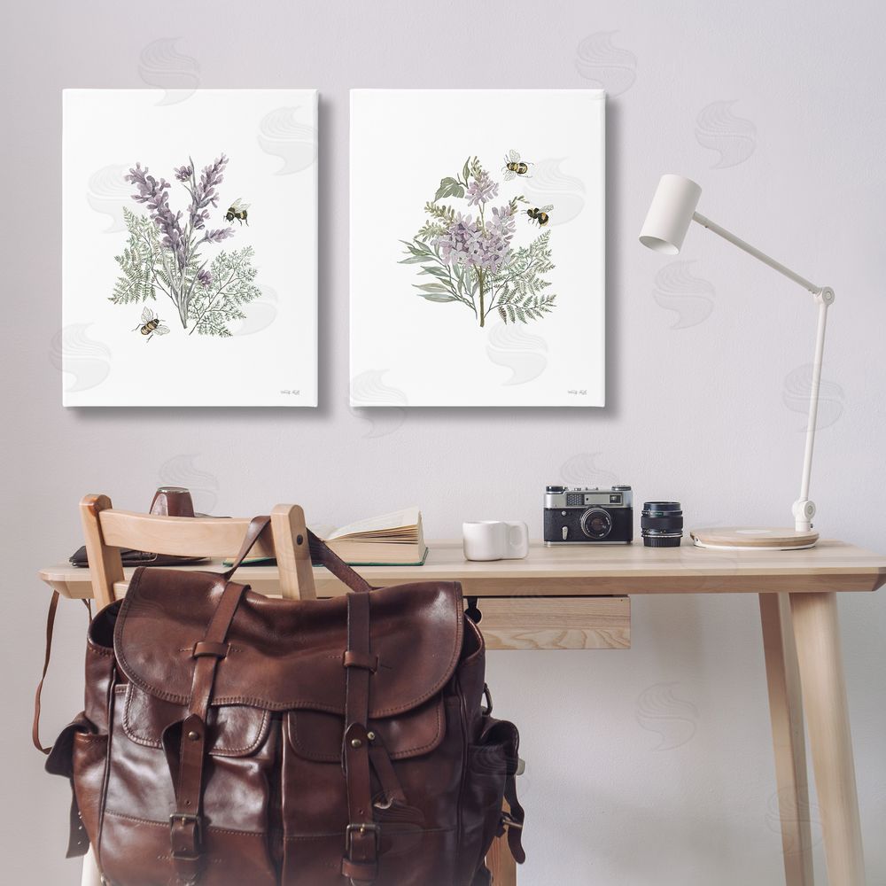 Cindy Jacobs Purple Floral Ferns Bees Canvas Wall Art Print in Room