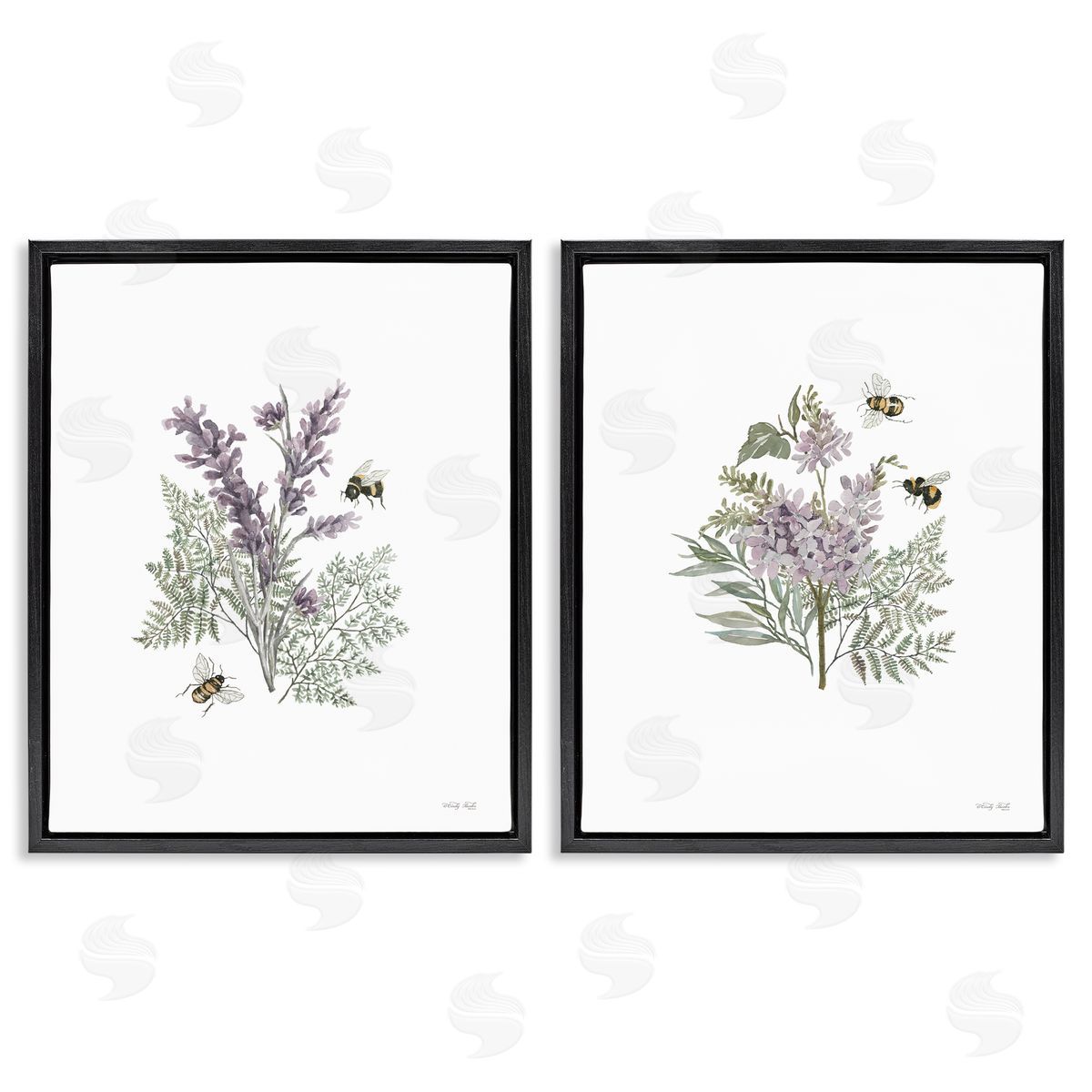 Cindy Jacobs Purple Floral Ferns Bees Black Floating Frame Canvas Wall Art Print