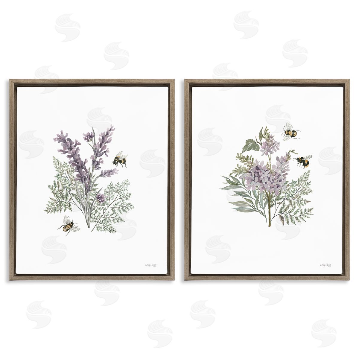 Cindy Jacobs Purple Floral Ferns Bees Brown Floating Frame Canvas Wall Art Print
