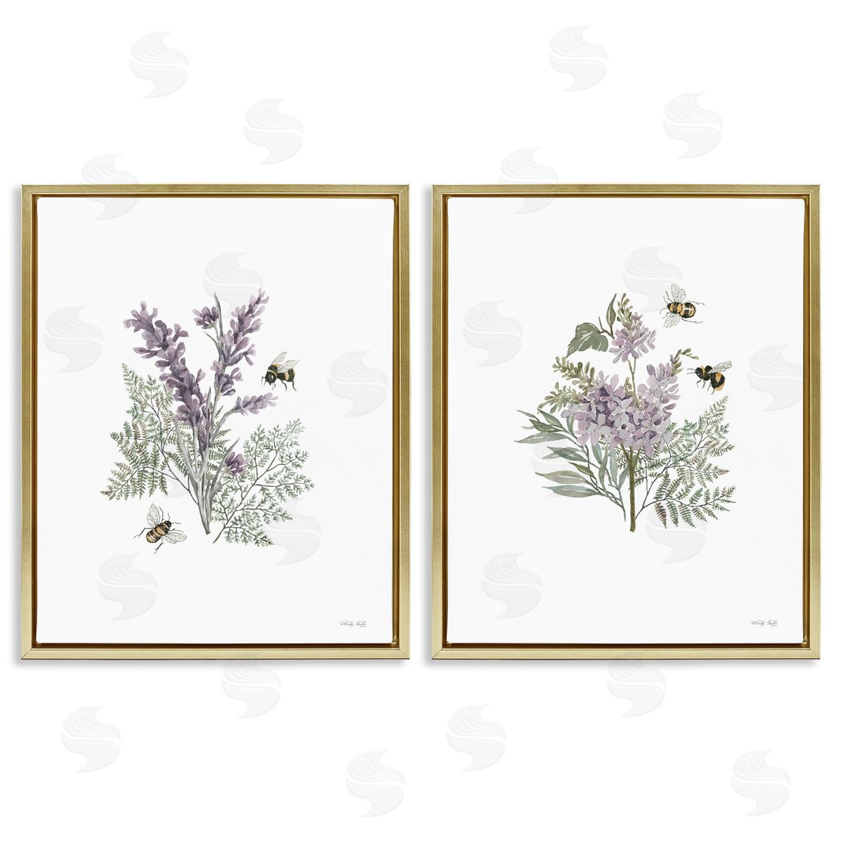 Cindy Jacobs Purple Floral Ferns Bees Gold Floating Frame Canvas Wall Art Print
