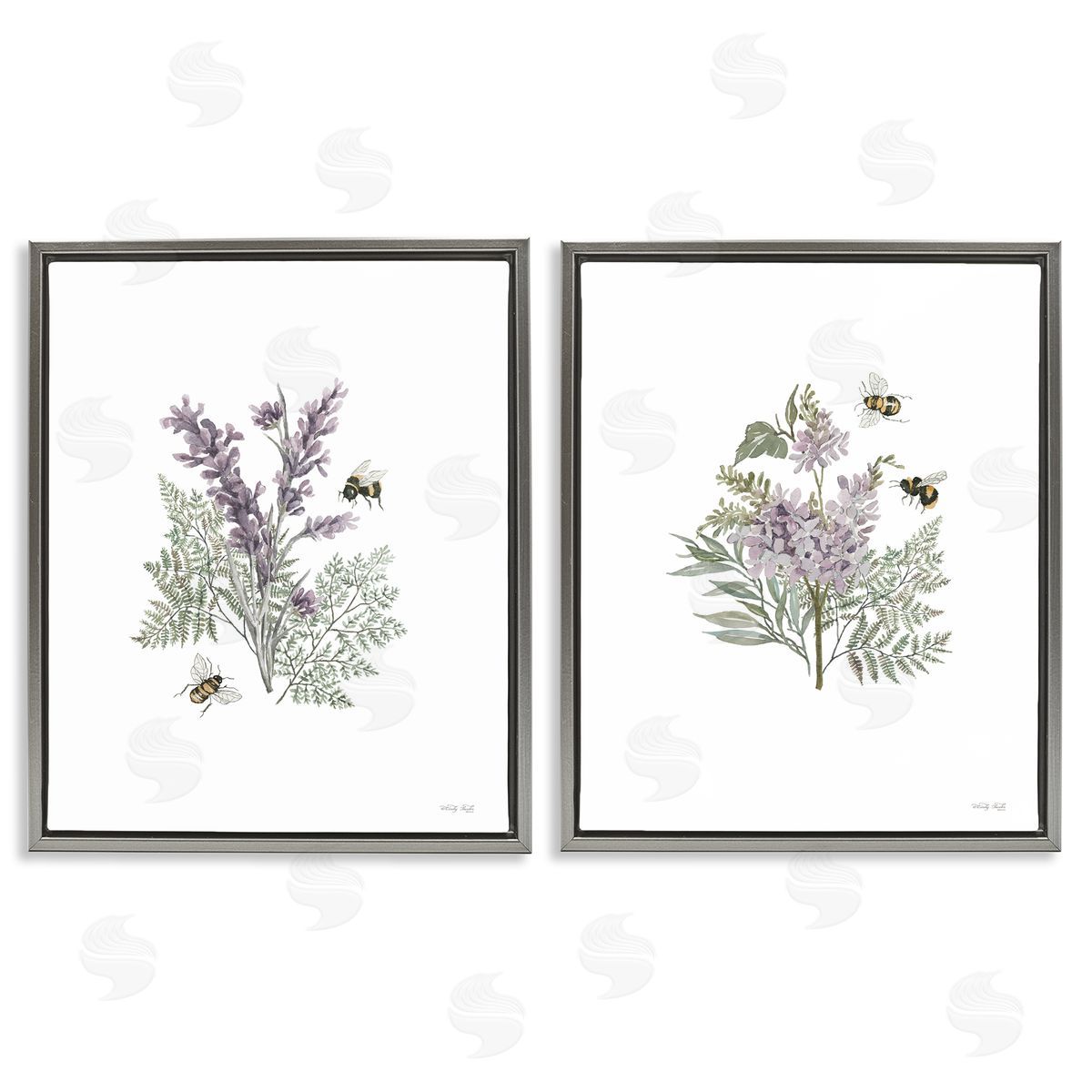 Cindy Jacobs Purple Floral Ferns Bees Gray Floating Frame Canvas Wall Art Print