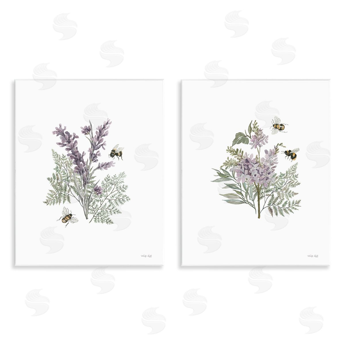 Cindy Jacobs Purple Floral Ferns Bees Wooden Wall Plaque Art Print