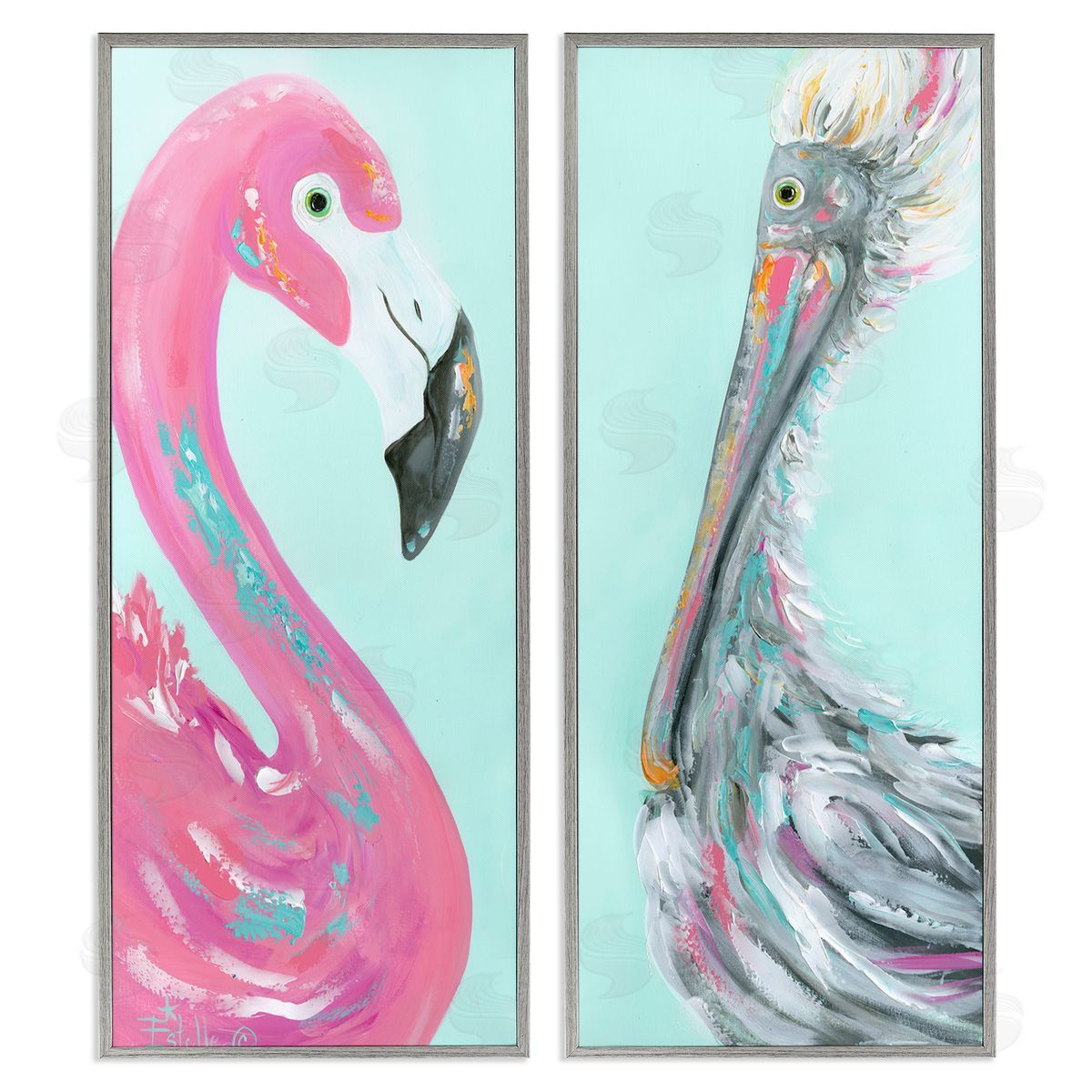 Estelle Grengs Odd Flamingo Pelican Profile Gray Framed Giclee Wall Art Print