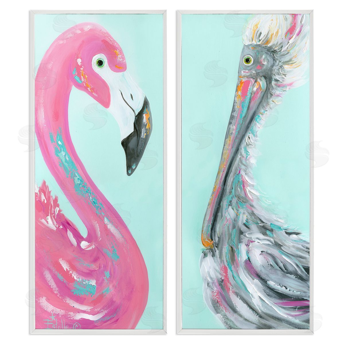 Estelle Grengs Odd Flamingo Pelican Profile White Framed Giclee Wall Art Print