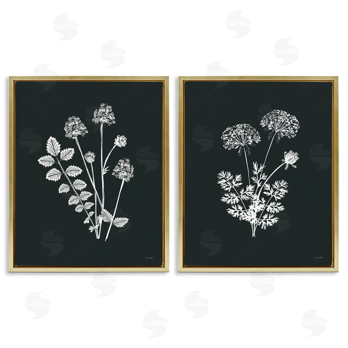 House Fenway Black and White Flower Cluster Gold Floating Frame Canvas Wall Art Print