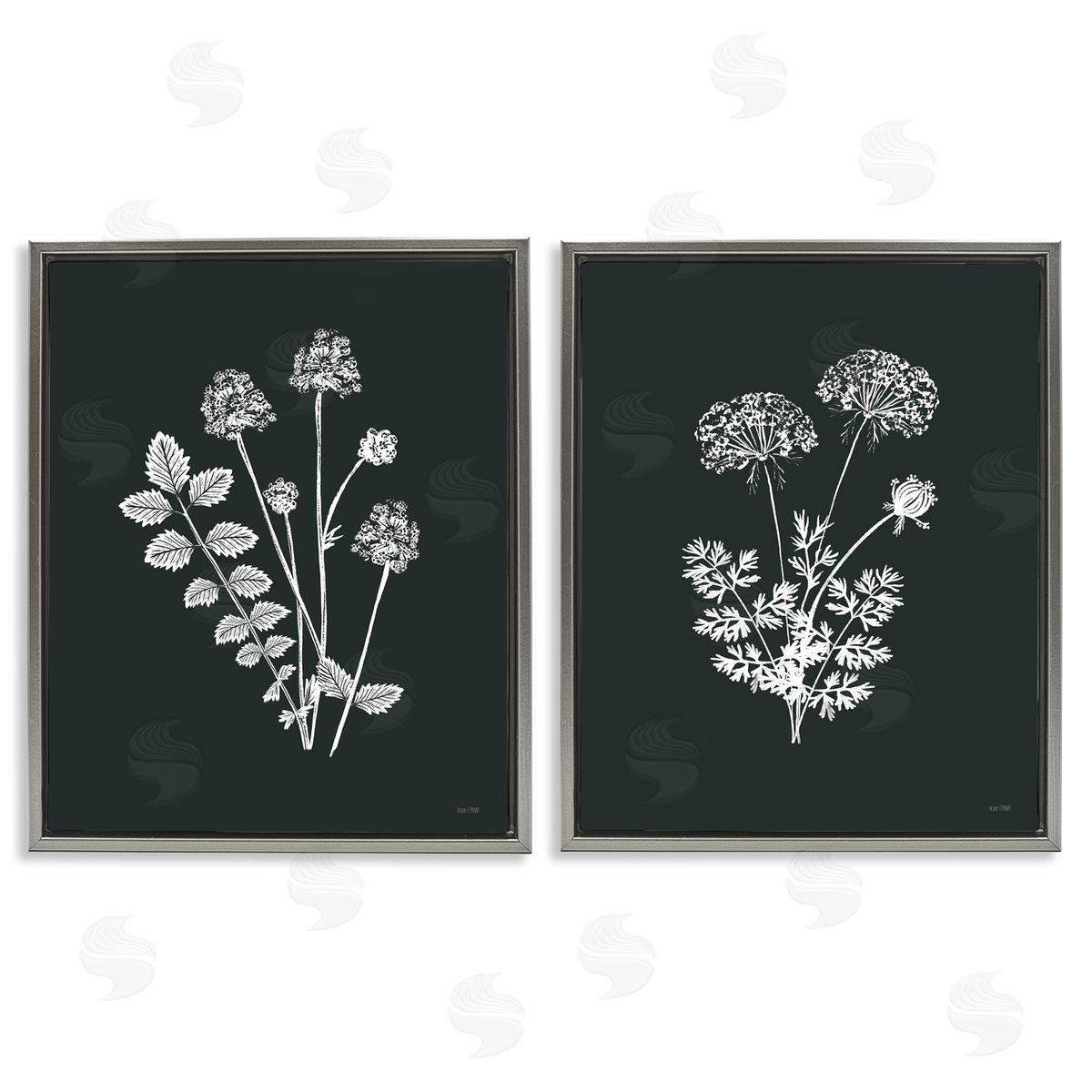 House Fenway Black and White Flower Cluster Gray Floating Frame Canvas Wall Art Print