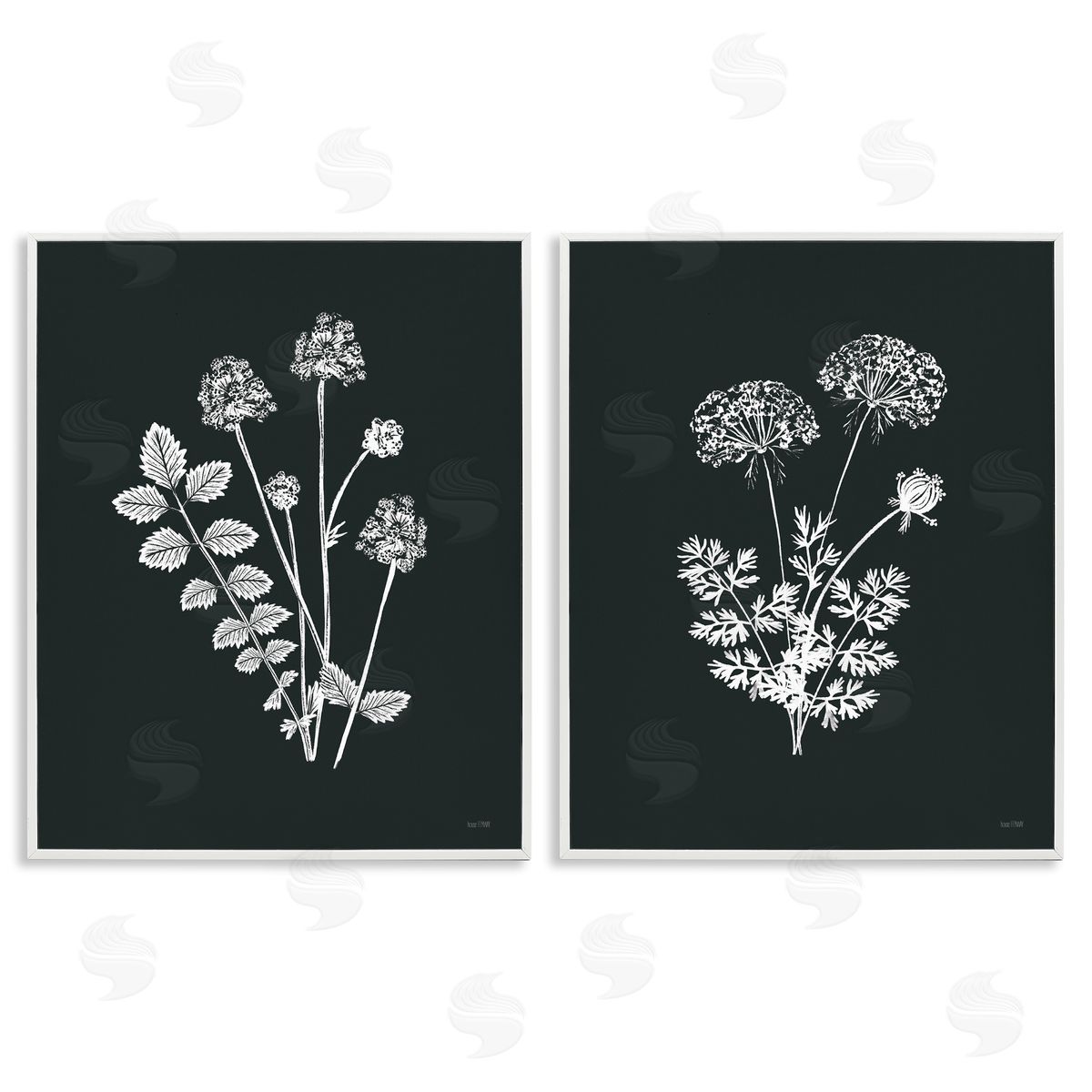 House Fenway Black and White Flower Cluster White Framed Giclee Wall Art Print