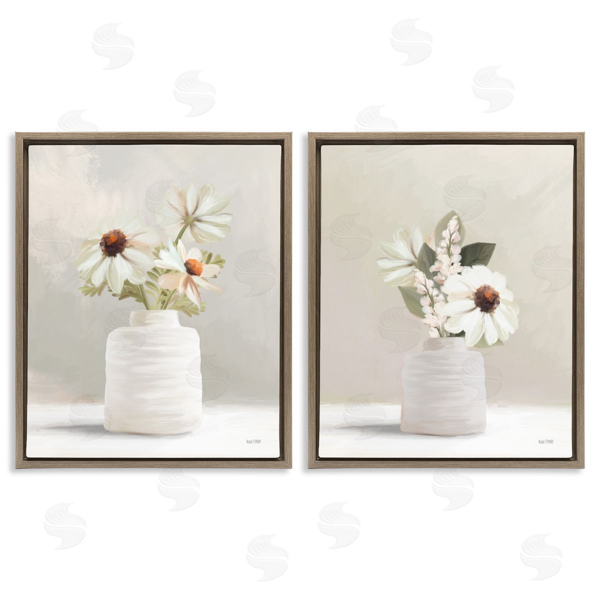 House Fenway Simply Elegant Floral Vase Brown Floating Frame Canvas Wall Art Print