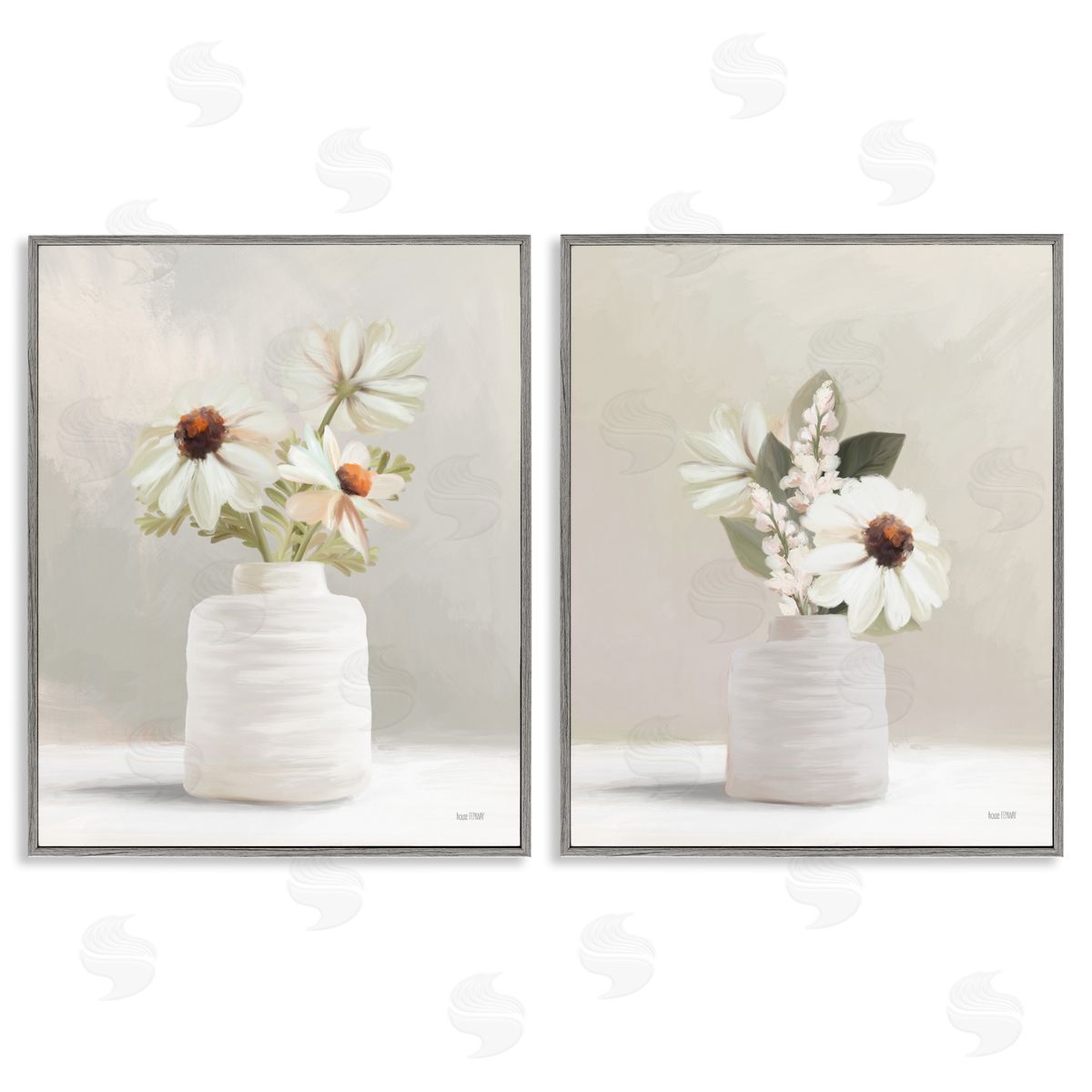House Fenway Simply Elegant Floral Vase Gray Framed Giclee Wall Art Print