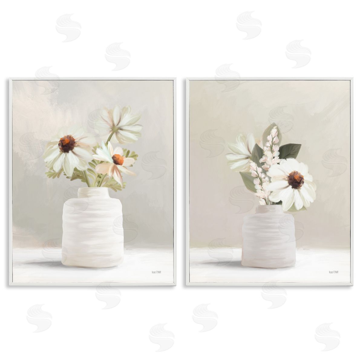 House Fenway Simply Elegant Floral Vase White Framed Giclee Wall Art Print