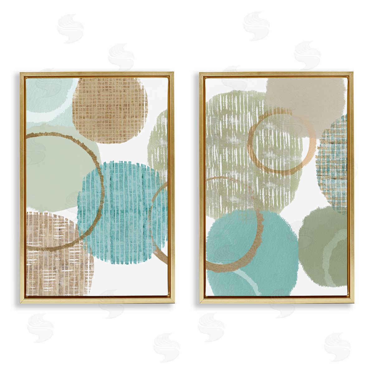 Flora Kouta Textured Layered Aqua Circles Gold Floating Frame Canvas Wall Art Print
