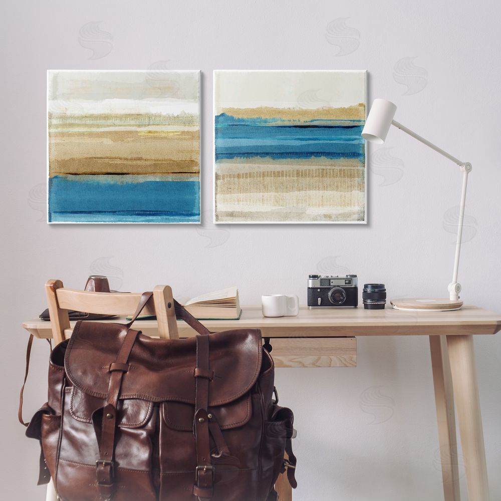 Flora Kouta Blue Gold Daze Striped Abstract  Canvas Wall Art Print in Room