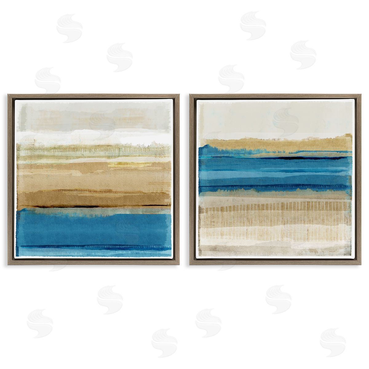Flora Kouta Blue Gold Daze Striped Abstract  Brown Floating Frame Canvas Wall Art Print