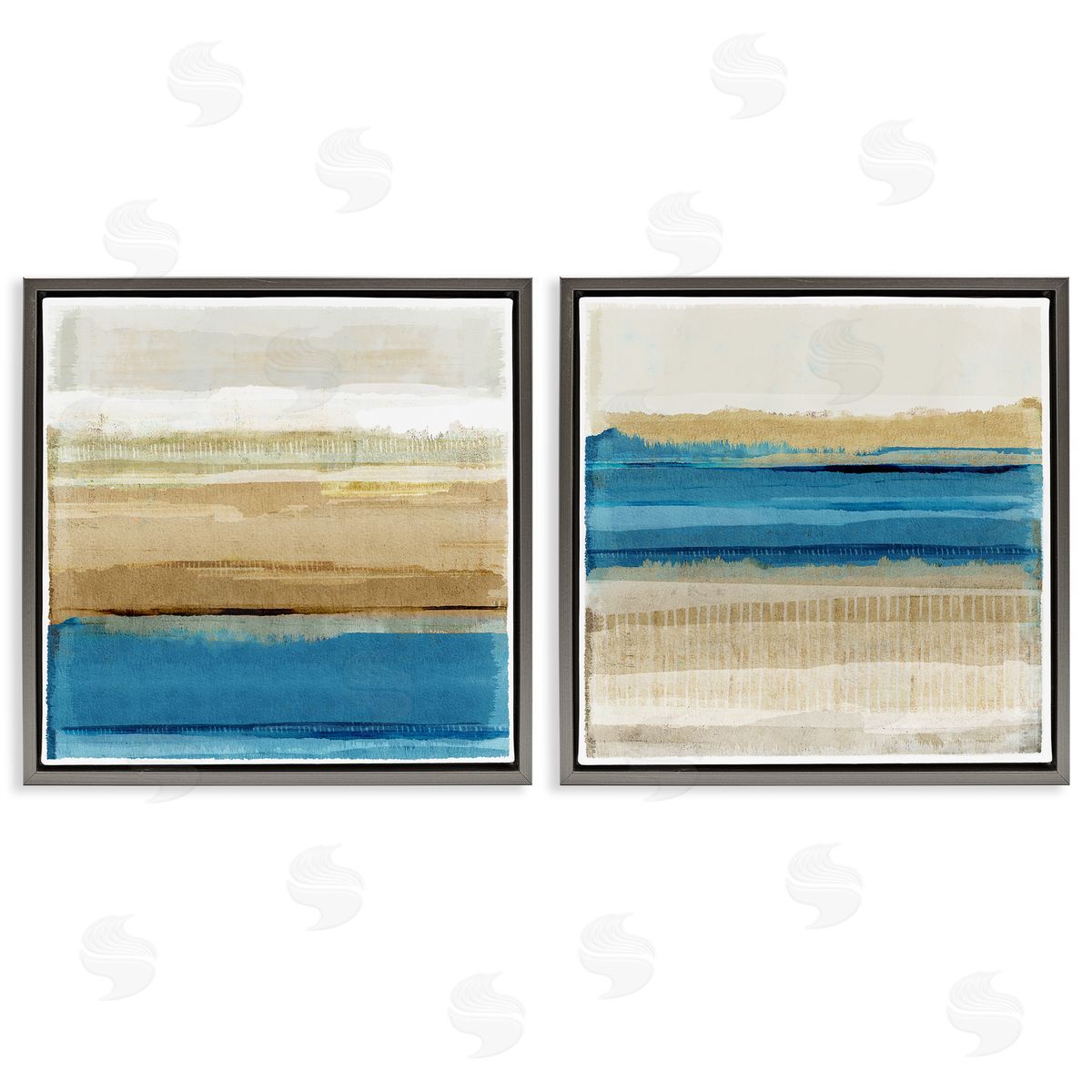 Flora Kouta Blue Gold Daze Striped Abstract  Gray Floating Frame Canvas Wall Art Print