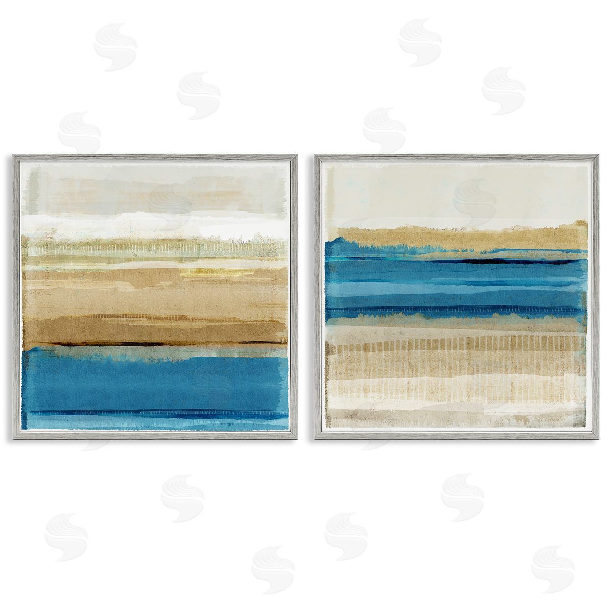 Flora Kouta Blue Gold Daze Striped Abstract  Gray Framed Giclee Wall Art Print