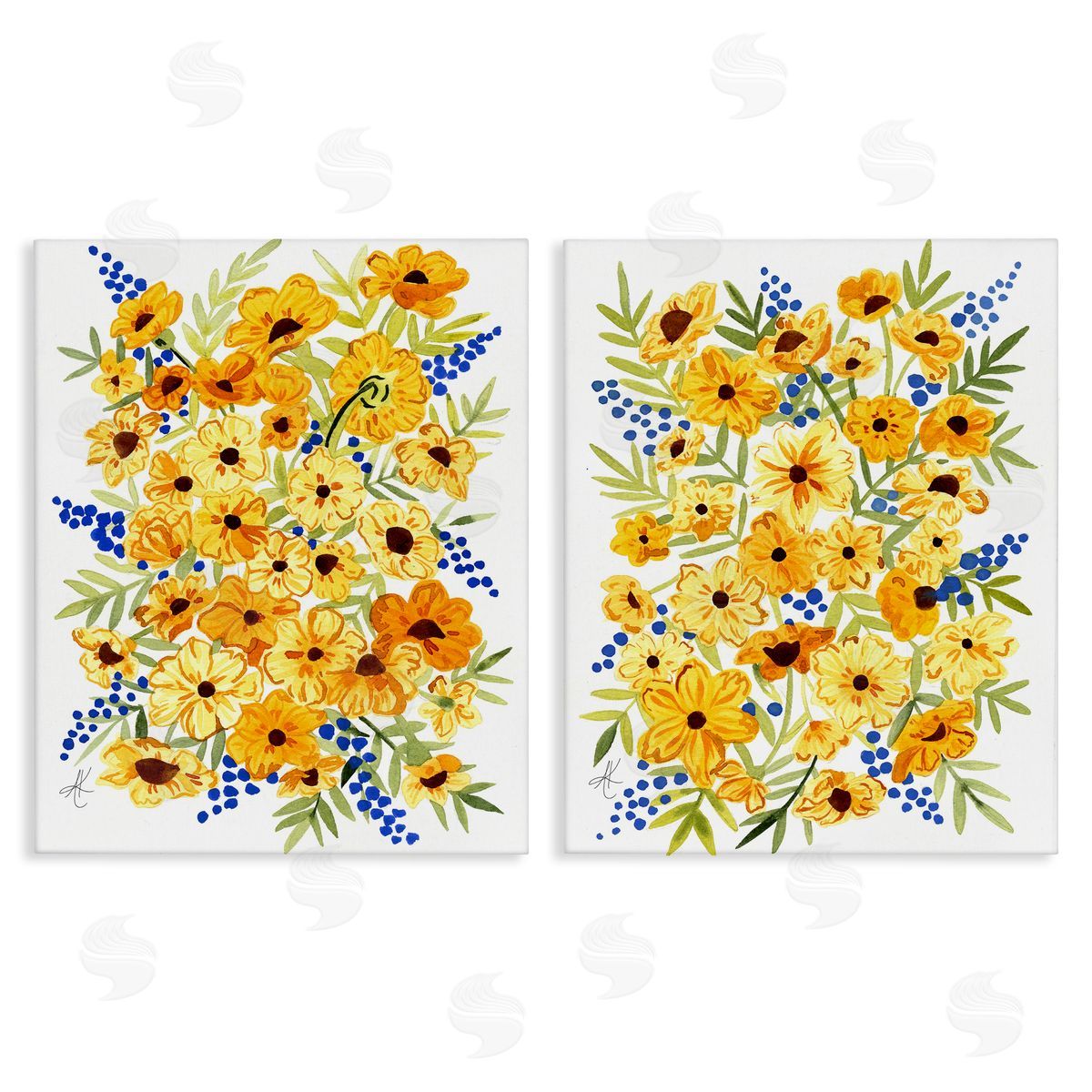 Alexandria Gilbert Kincaid Golden Cosmos with Blue Berries Canvas Wall Art Print