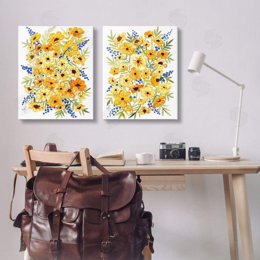 Alexandria Gilbert Kincaid Golden Cosmos with Blue Berries Canvas Wall Art Print in Room