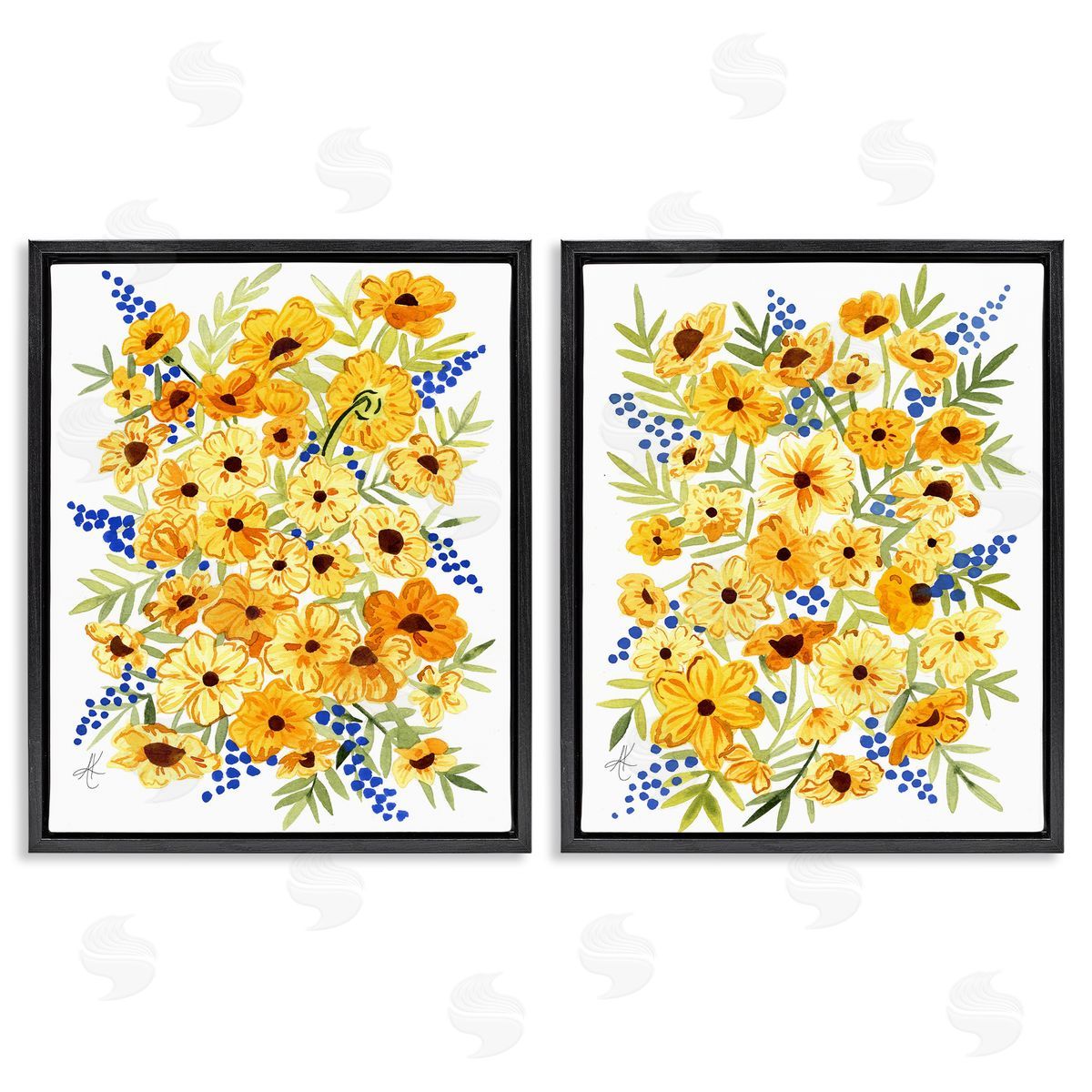 Alexandria Gilbert Kincaid Golden Cosmos with Blue Berries Black Floating Frame Canvas Wall Art Print