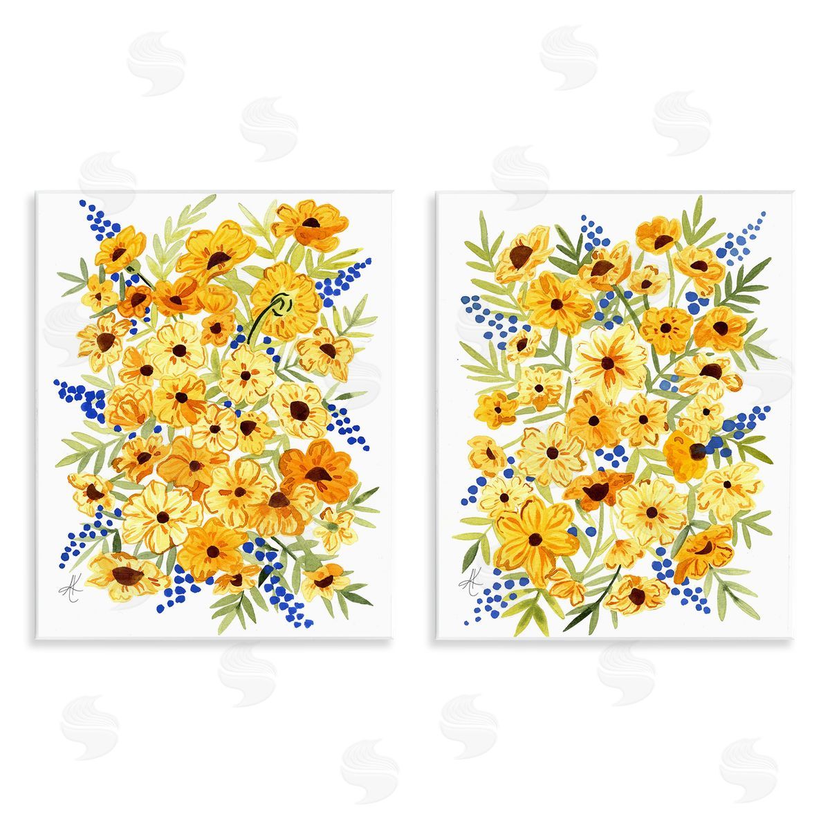 Alexandria Gilbert Kincaid Golden Cosmos with Blue Berries Wooden Wall Plaque Art Print