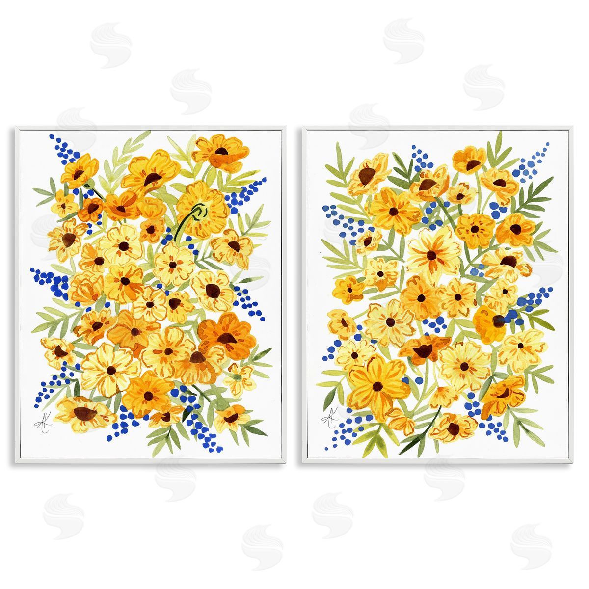Alexandria Gilbert Kincaid Golden Cosmos with Blue Berries White Framed Giclee Wall Art Print