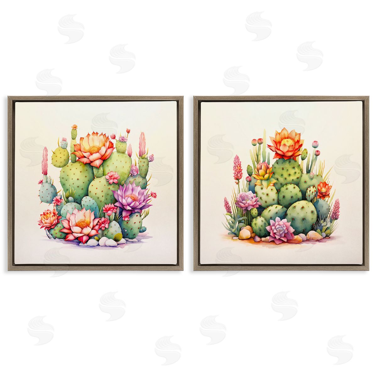 Andrea Haase Desert Spring Cactus Flowers Brown Floating Frame Canvas Wall Art Print