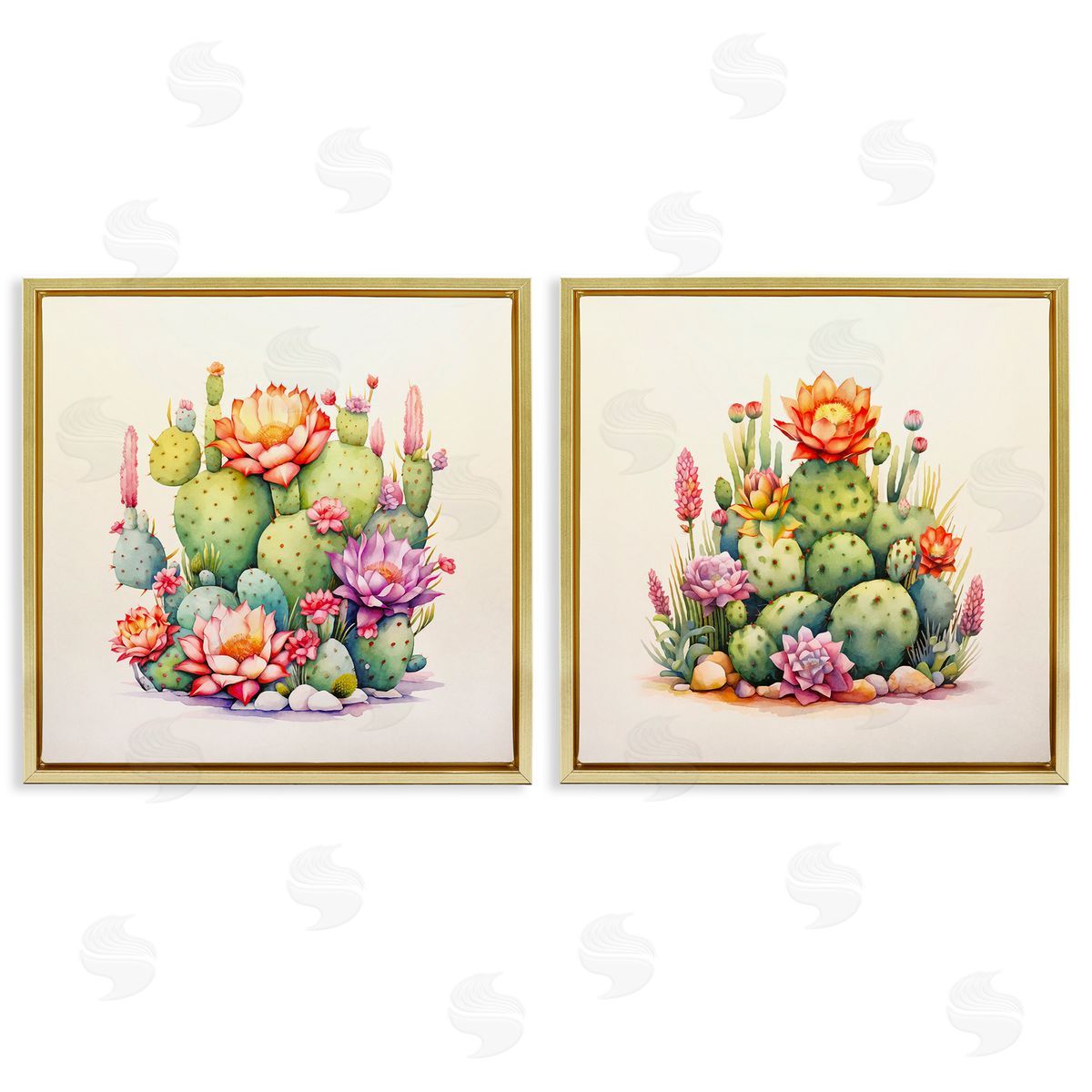 Andrea Haase Desert Spring Cactus Flowers Gold Floating Frame Canvas Wall Art Print