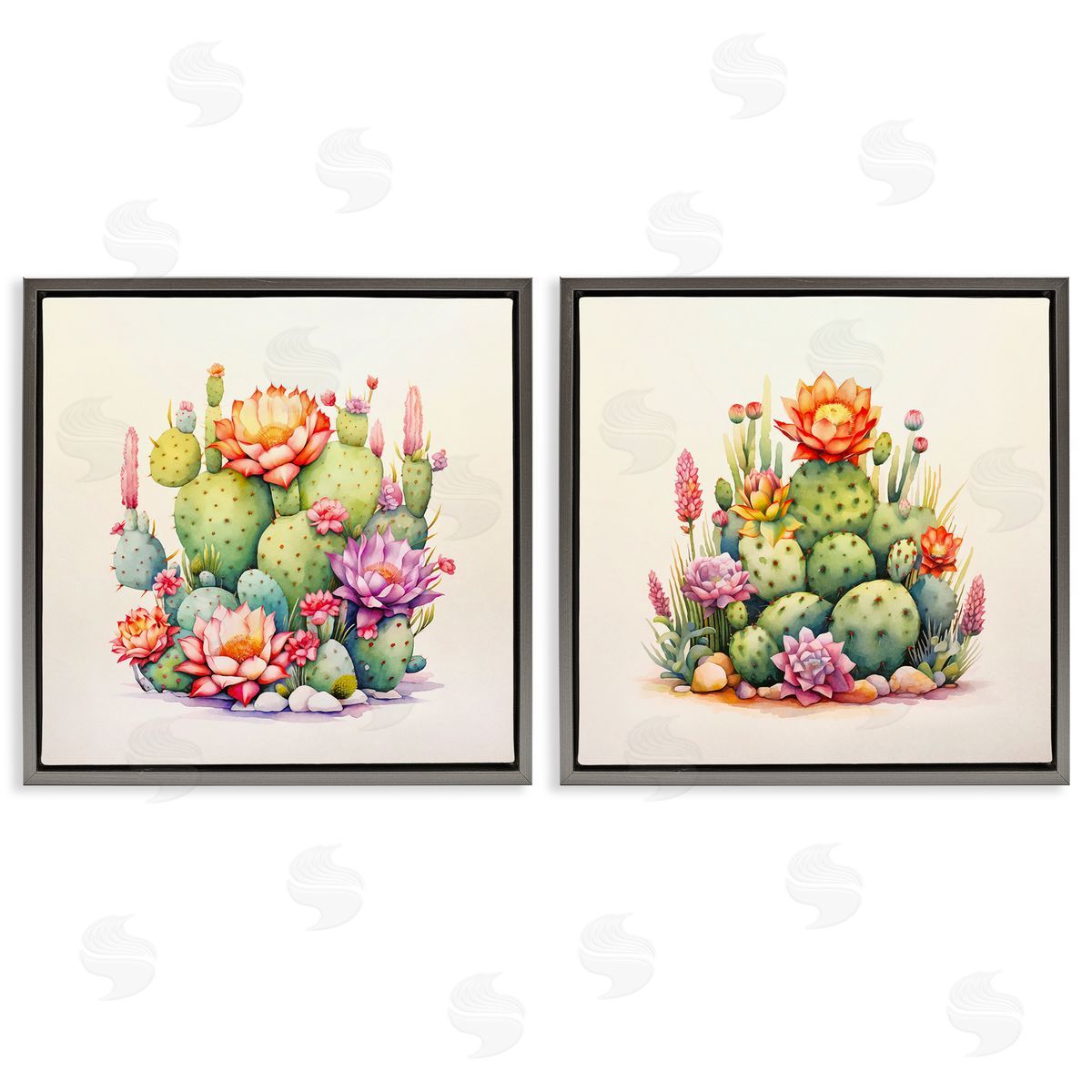 Andrea Haase Desert Spring Cactus Flowers Gray Floating Frame Canvas Wall Art Print