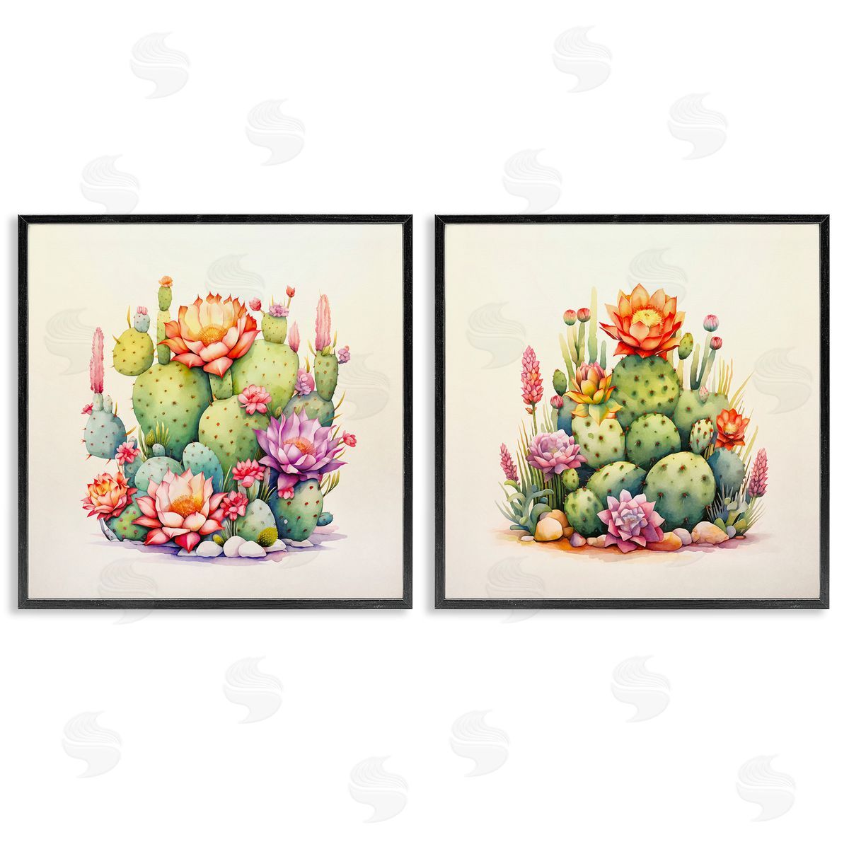 Andrea Haase Desert Spring Cactus Flowers Black Framed Giclee Wall Art Print
