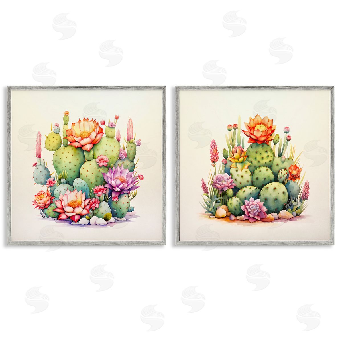 Andrea Haase Desert Spring Cactus Flowers Gray Framed Giclee Wall Art Print
