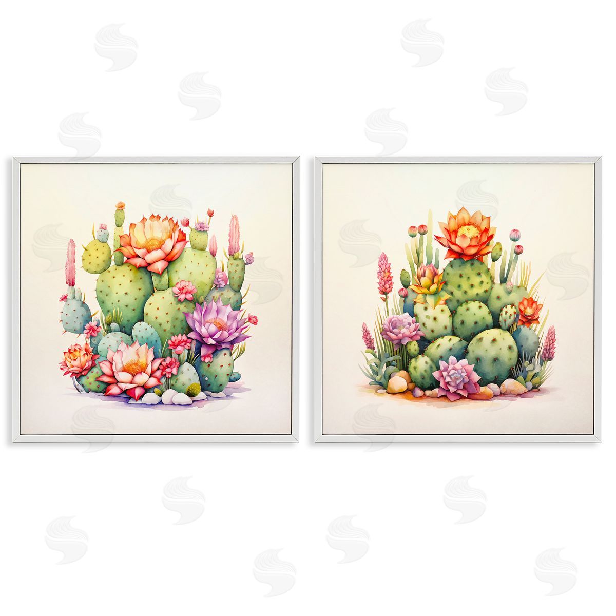 Andrea Haase Desert Spring Cactus Flowers White Framed Giclee Wall Art Print