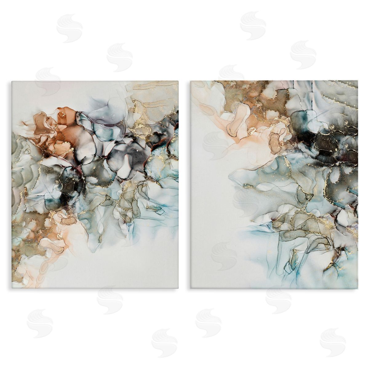 Incado Abstract Alcohol Ink Blue Copper  Canvas Wall Art Print